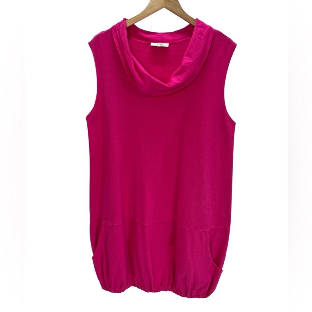 Bryn Walker Pink Cotton Cowl Neck Lagenlook Sleeveless Tunic Dress Coastal Boho